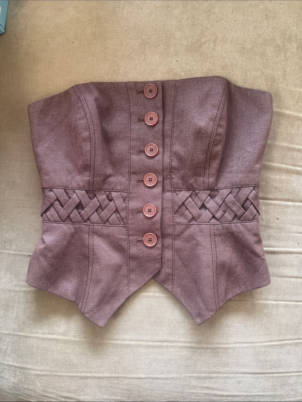 bebe Mauve Brown Strapless Button Front Corset Tank